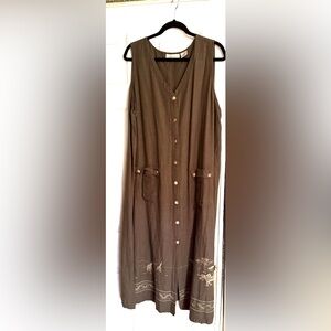 Lemongrass woman’s maxi dress button up with giraffes,zebra,tiger stitched on .